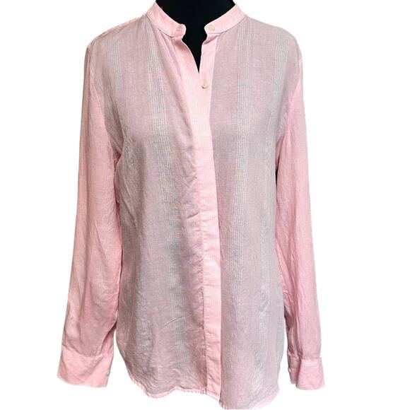 Untuckit for Her Kathryn Linen Blend Button Front Long Sleeve Shirt Size 6 Pink - Picture 1 of 11